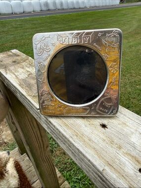Silver Baby Picture Frame with Embossed Nursery Motifs vintag